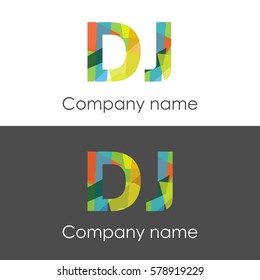 DJ letter abstract mosaic shape icon colorful
