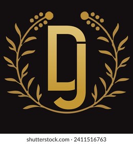 DJ letter branding logo design with a leaf..
