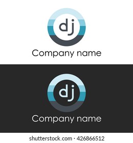 DJ letter a circle shape icon logo white blue