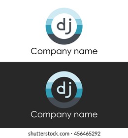 DJ letter circle shape icon logo white blue
