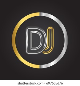 DJ Letter logo in a circle. gold and silver colored. Vector design template elements for your business or company identity.