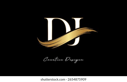 DJ Letter Monogram Logo – Elegant Gold Brush Stroke Letter mark for Luxury Branding, Fashion, Boutique  Premium Identity Design
