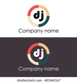 DJ letters business logo icon design template. Vector with four colors circle