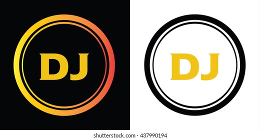 DJ letters icon design template elements in abstract background logo, design identity in circle, alphabet letter