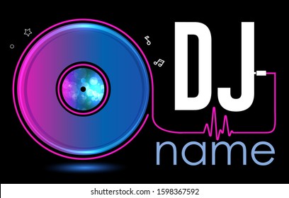 Dj Logo Design. Creative vector logo design with vinyl record. Music logotype template. For accessory, brand, identity, logotype, company, shop, dj party. Black background. Mp3 sign.