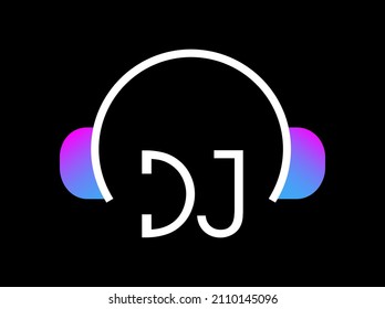 DJ Logo Design Vektorgrafik in Gradient mit Kopfhörersymbol. Beste Anwendung für Clubs, Pubs, Partys, Musikfestivals, Neujahrsfeiern. 