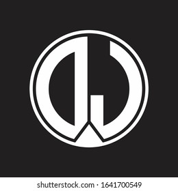 DJ Logo monogram circle with piece ribbon style on black background