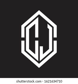 DJ Logo monogram with hexagon shape and outline slice style with black and white