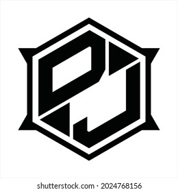 DJ Logo monogram with hexagon and sharp shape design template