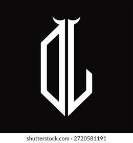 Monograma del logotipo de DJ con la forma del cuerno aislada Plantilla de diseño blanco y negro sobre fondo negro