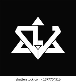 DJ Logo monogram isolated with triangle shape design template on black background