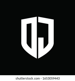 DJ logo monogram with shield shape design template