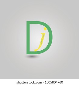 DJ logo. Vector illustration with the word DJ and the inscription My life is music. Flat style.