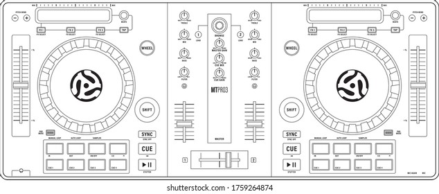 Dj machine.  Sound mixer. Machine Sampler line vector. Digital music equipment.