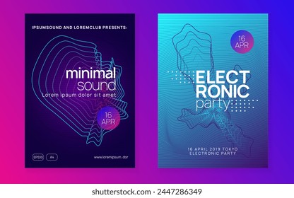 Dj Magazine. Party Flyer. Violet Techno Design. Psychedelic Radio Illustration. Blue Discotheque Event. Sound Festival Template. Trance Cover. Pink Dj Magazine