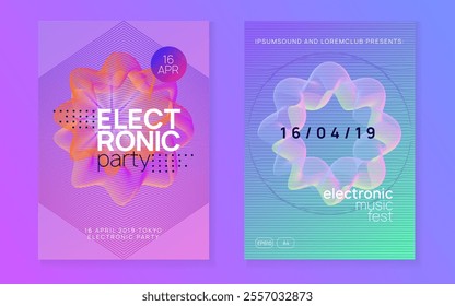 Dj Magazine. Pink Techno Design. Festival Vector. Edm Concert Template. Soundwave Beat Illustration. Blue Dance Background. Fest Set. Green Dj Magazine