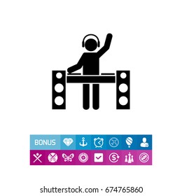 DJ Man in Headphones at DJ Station Icon