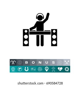 DJ Man in Headphones at DJ Station Icon