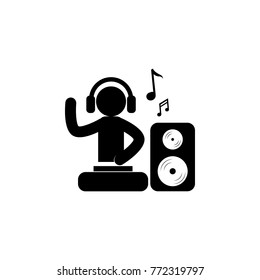 DJ Man in Headphones at DJ Station Icon. Night club icon. Element of human silhouette icon. Premium quality graphic design. Signs, outline symbols collection icon for websites on white background