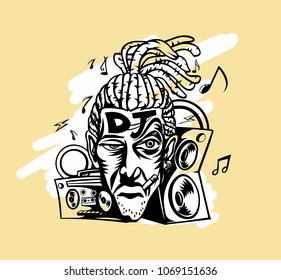 Dj man with Musical instruments background. Vector illustration design.