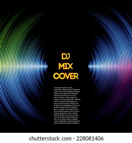 DJ mix cover with music waveform as a vinyl grooves