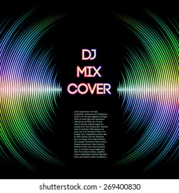 DJ mix cover with music waveform as a vinyl grooves.