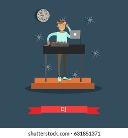 Dj and mix music equipment concept vector illustration. Disco club, nightclub party flat style design element.