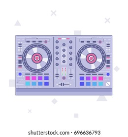 Dj mixer controller. Flat line art illustration.