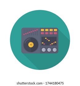 Dj mixer flat illustration. DJ mixer circle icon with long shadow. Vector.