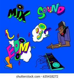 DJ mixer graffiti vector illustration set