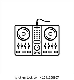 Dj Mixer Icon, Disc Jockeys Audio Mixing Console Vector Art Illustration