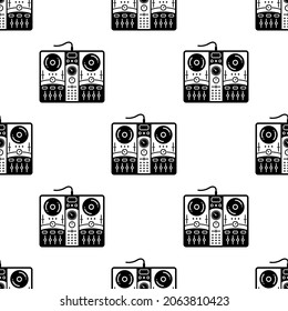 Dj Mixer Icon Seamless Pattern, Disc Jockeys Audio Mixing Console Vector Art Illustration