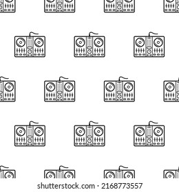 Dj Mixer Icon Seamless Pattern, Disc Jockeys Audio Mixing Console Vector Art Illustration