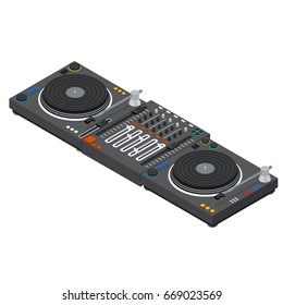 Dj Mixer Isometric View Audio Music Sound Equipment Mixing Technology for Entertainment and Club. Vector illustration