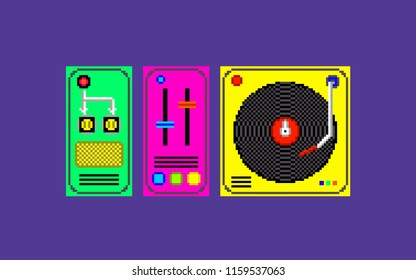 DJ mixer.Pixel art. Vector Illustration isolated on  background.