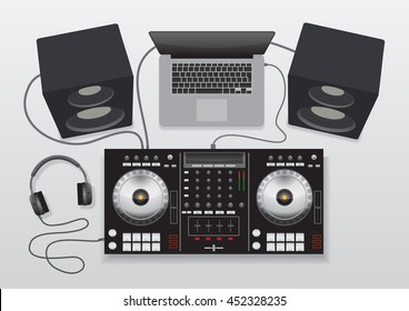 Dj Mixing Controller And Equipment Set Vector 