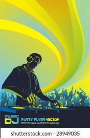 dj mixing music and dancing crowd-vector illustration