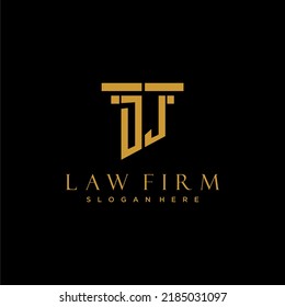 Logo inicial de DJ monograma para la firma de abogados con diseño de hitos