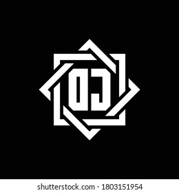 Logo de monograma DJ con cuadrado abstracto alrededor de la plantilla de diseño
