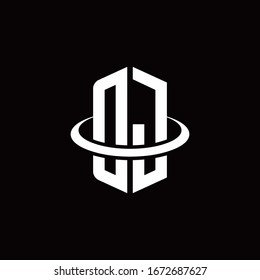 DJ monogram logo in a hexagon style and surrounded by a ring