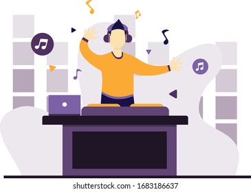 DJ Music Character Flat Illustration