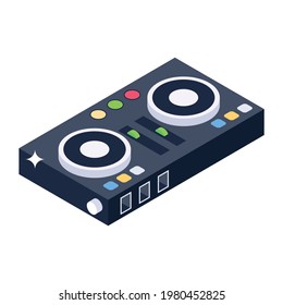 A dj music equipment icon in isometric style, dj mixer vector 