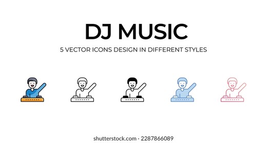 Diseño de iconos de música Dj en estilo Cinco con pulsación editable. Línea, Sólido, Línea plana, Color de tono Duo y Línea de degradado de color. Adecuado para diseño de páginas Web, aplicaciones móviles, UI, UX y GUI.