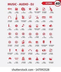 Dj and music icon set,Red version
