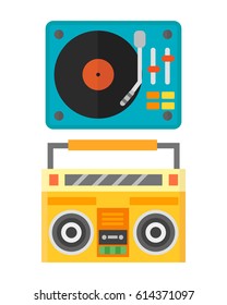 Dj music mixer equipment channels discotheque technology party nightclub mixing vector illustration.