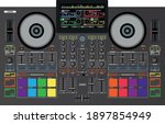 DJ music mixing console controller techno house party sound audio equipment illustration