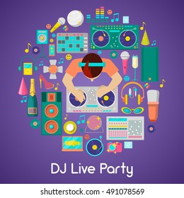 DJ Music Party Vector Icons Set with Musical Instruments
