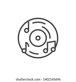 DJ music record line icon. linear style sign for mobile concept and web design. CD disc and music note outline vector icon. Symbol, logo illustration. Vector graphics