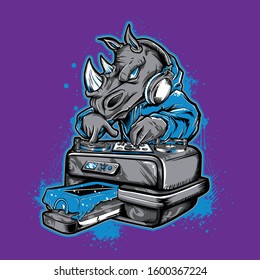 Dj Music Rhino Power Tshirt Print