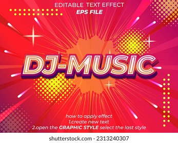 dj music text effect, font editable, typography, 3d text. vector template